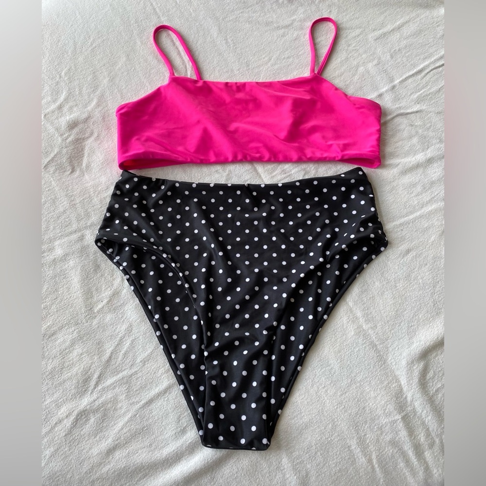 Blooming Jelly brand Bikini black and white Polk a dot and Hot pink